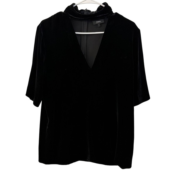 Theory Tops - Theory Velvet Mock Neck V‎ Neck Slit Collar Blouse Top Black Size S
